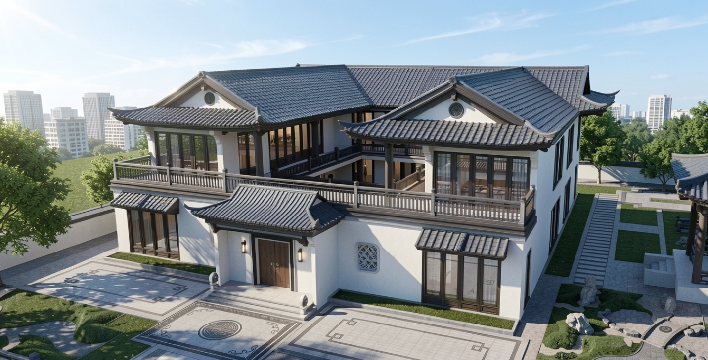 中式苏式四合院自建房别墅_f6f7617c82e3.skp